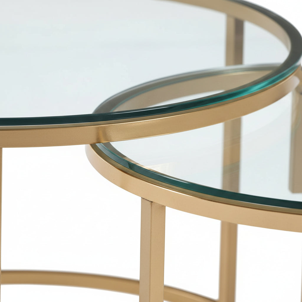 Lot de 2 tables Basses Gigogne ARTO Gold et plateau en verre transparent