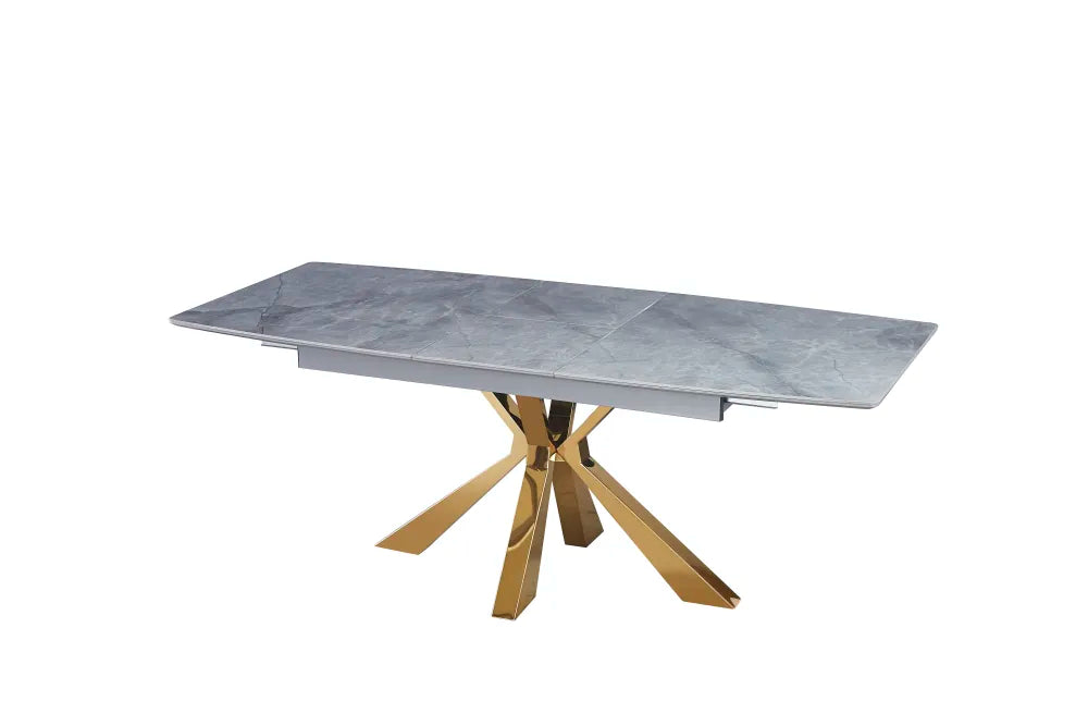 Table extensible BIANCA Gold plateau Céramique #couleur_marbré-gris