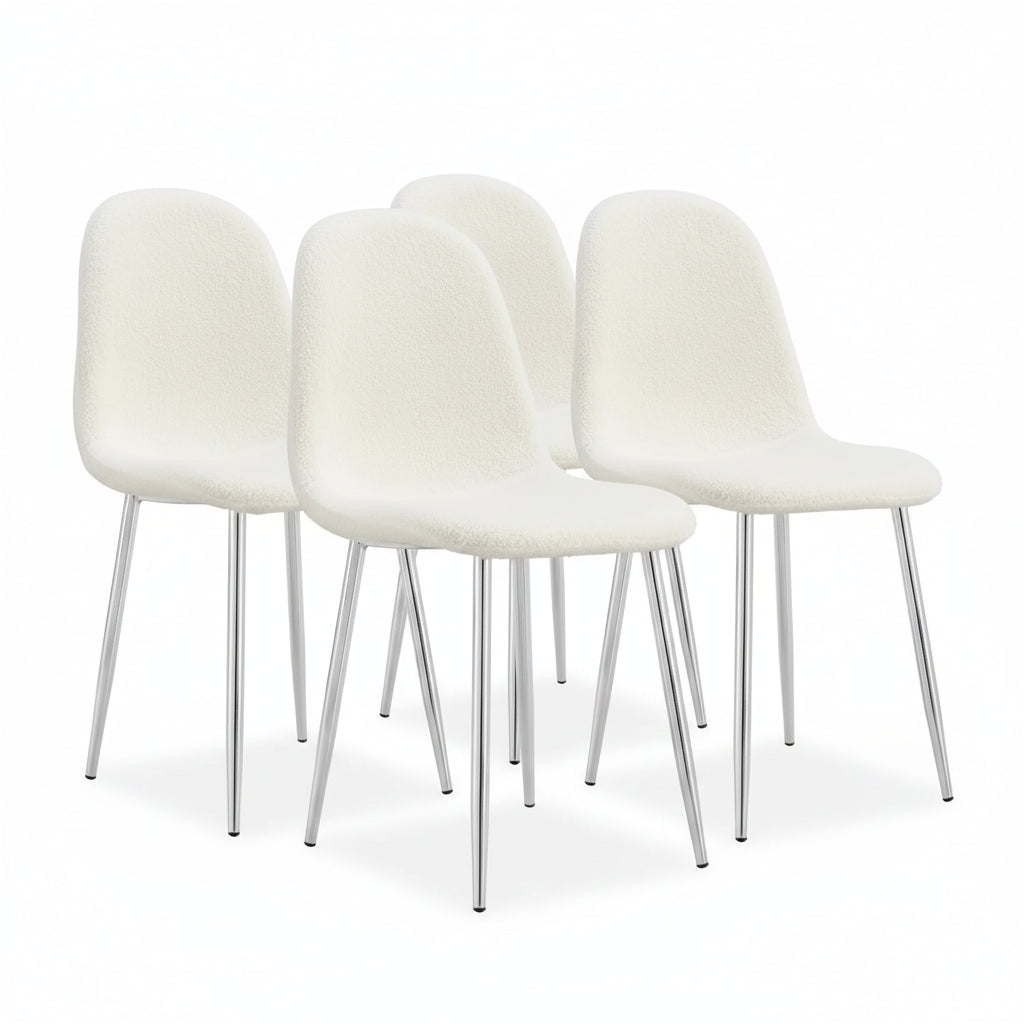 Lot de 4 Chaises Scandinaves Tissu Doudou Pieds Chrome 43,5x40x87cm