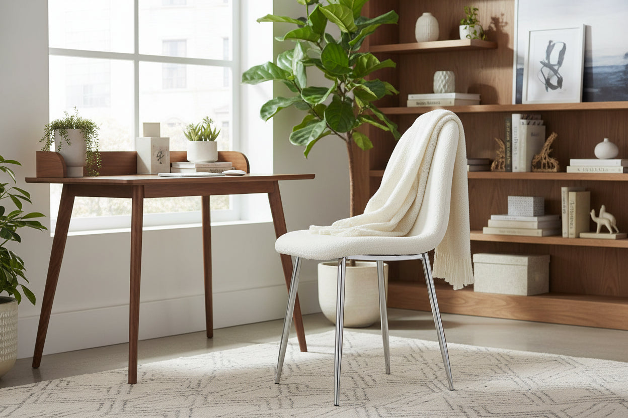 Lot de 4 Chaises Scandinaves Tissu Doudou Pieds Chrome 43,5x40x87cm