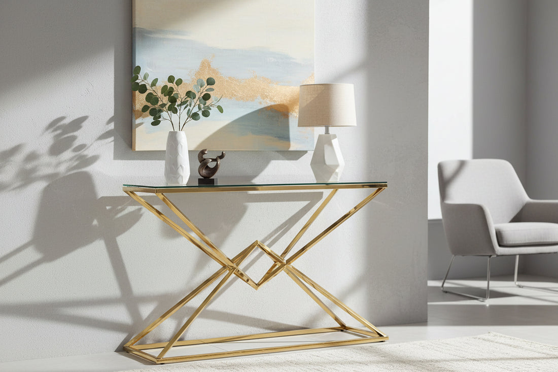 Console PYRAMID en verre Transparent 120x40x78 cm #couleur_gold