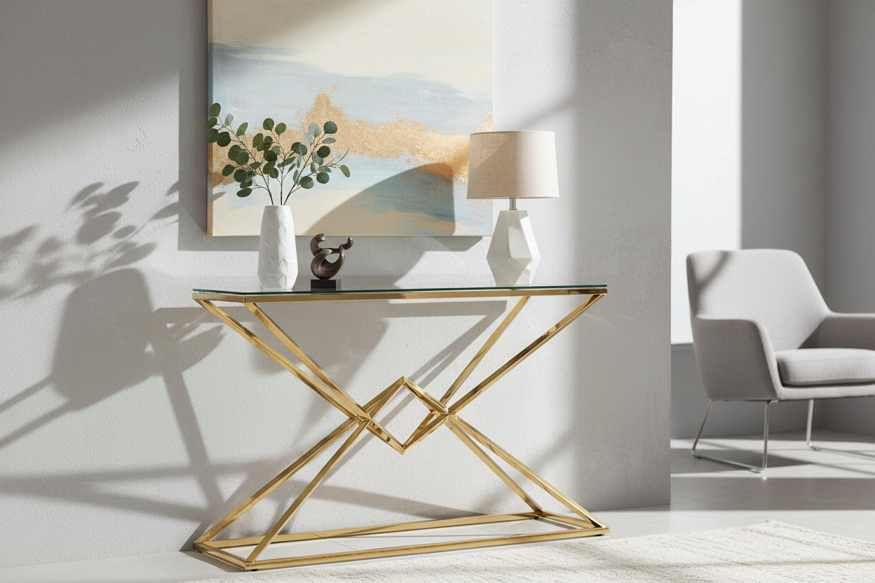 Console gold verre trempé transparent 120x40x78 cm PYRAMID