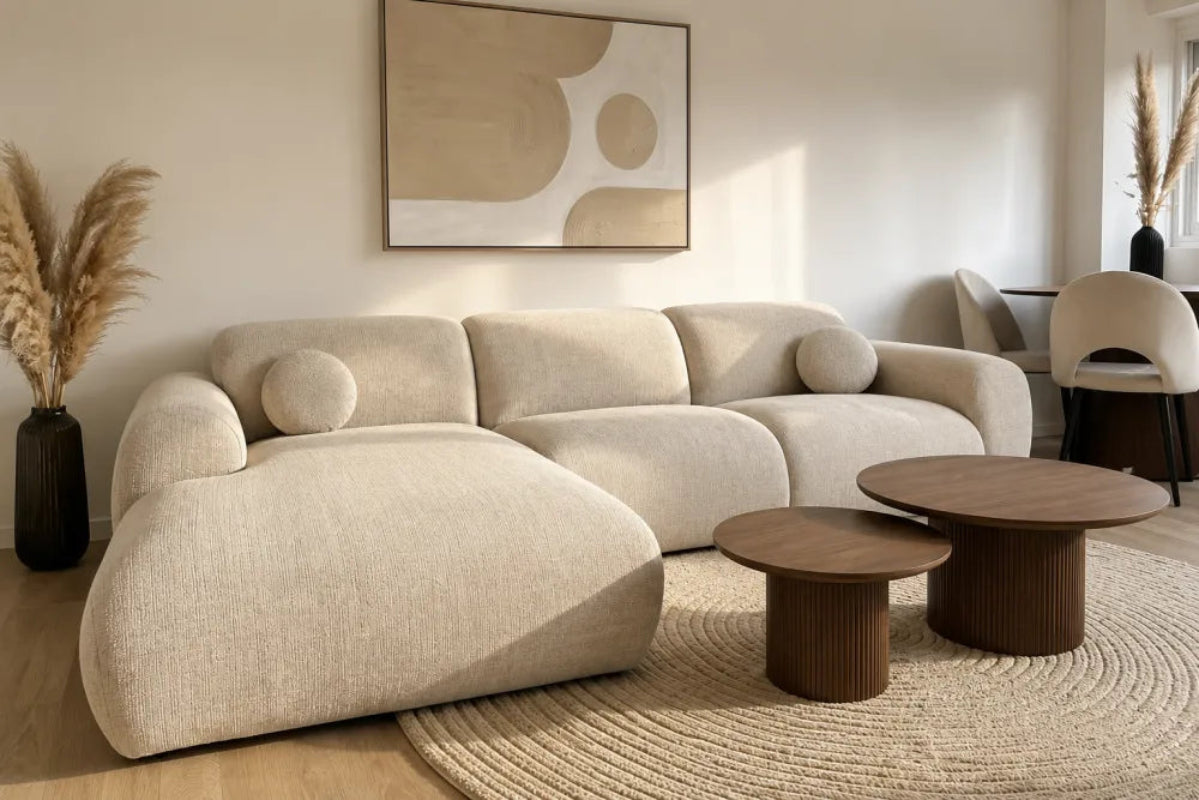 Canapé d’angle arrondi velours beige Cloud Bis - Angle Gauche