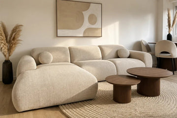 Canapé d’angle arrondi velours beige Cloud Bis - Angle Gauche
