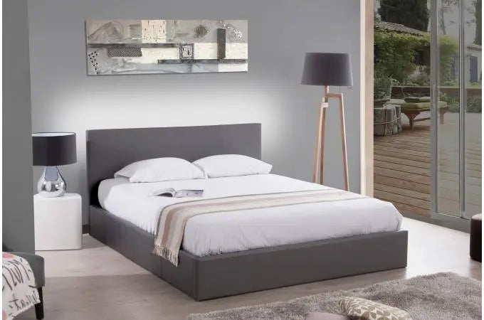 Lit 2 places  MELBOURNE simili cuir GRIS 160x200 cm avec sommier intégré