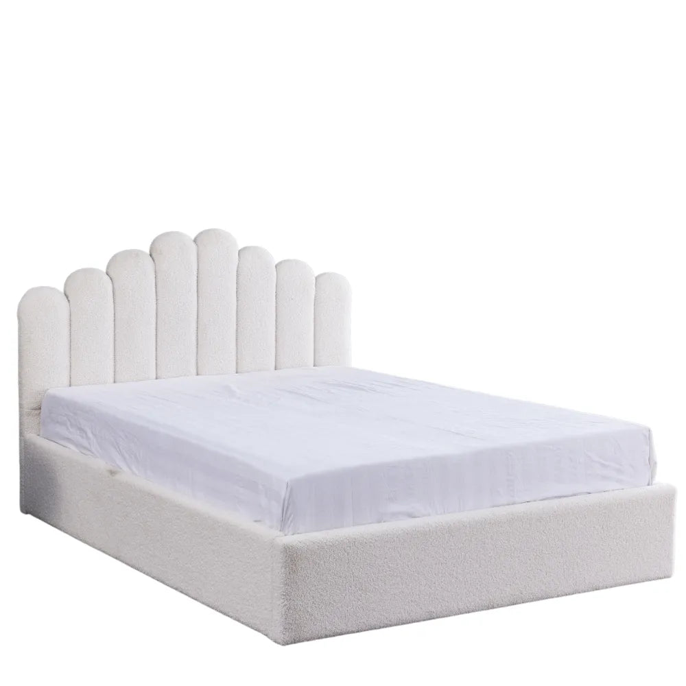 Lit coffre 2 places 140x190 cm DOHA sommier coffre intégré #couleur_blanc-doudou