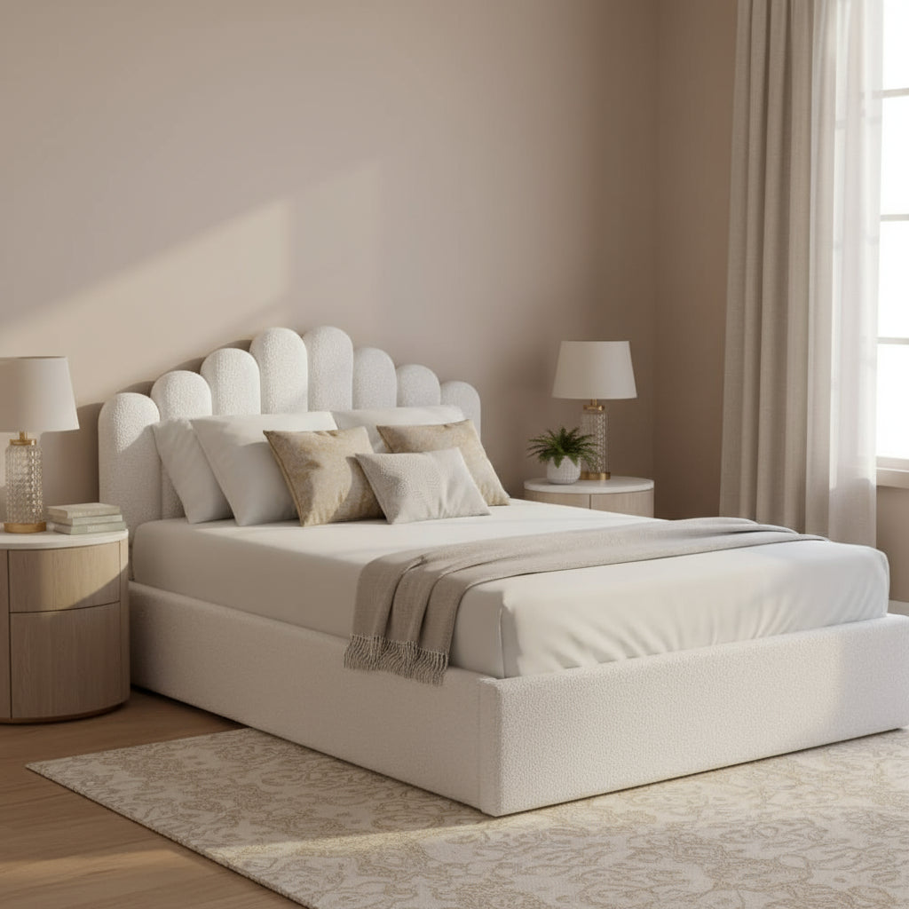 Lit coffre 2 places 160x200 cm DOHA sommier coffre intégré #couleur_blanc-doudou