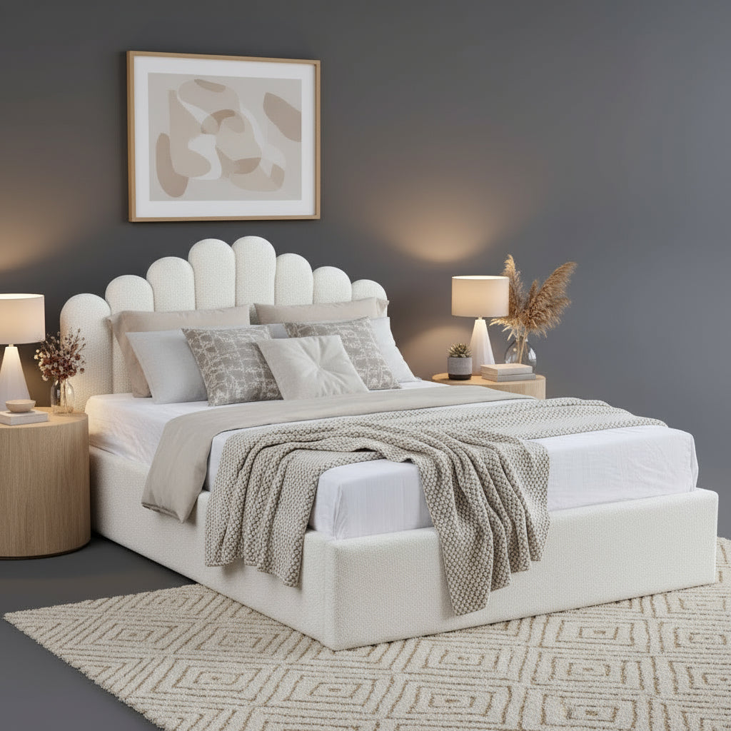 Lit coffre 2 places 140x190 cm DOHA sommier coffre intégré #couleur_blanc-doudou