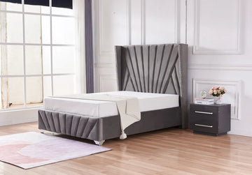 Lit 2 places 140x190 cm velours gris sommier intégré BONIFACIO
