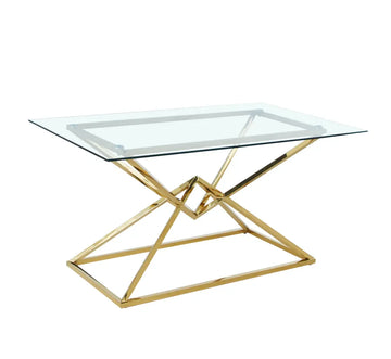 Table à Manger Rectangulaire Verre Transparent Pieds Gold – 150×90 cm – PYRAMIDE