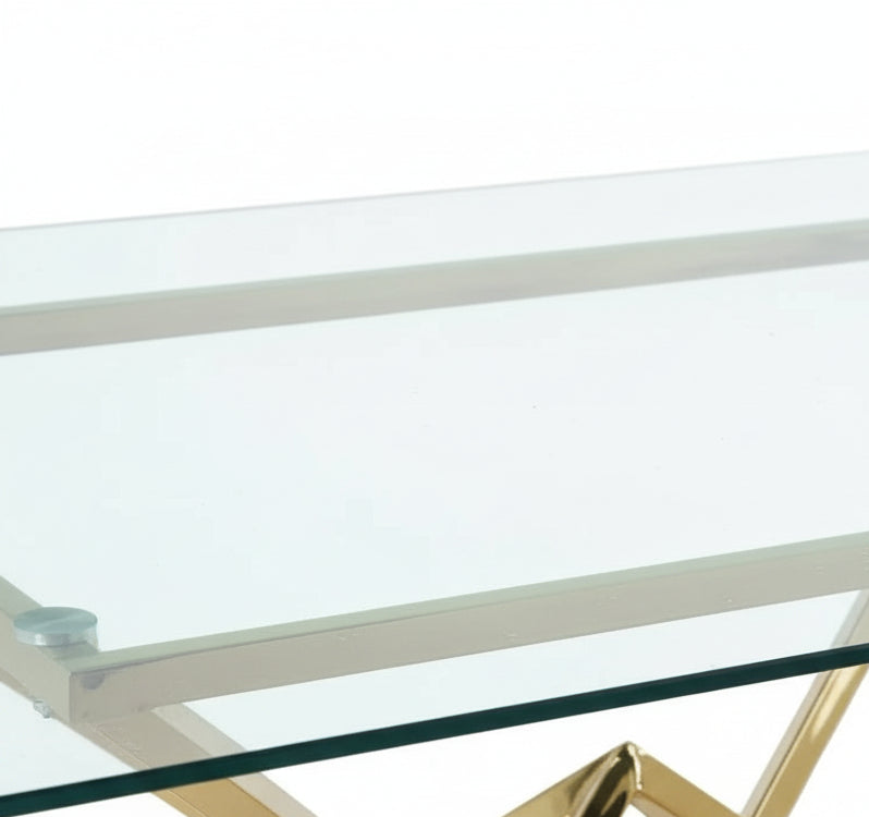 Table à Manger Rectangulaire Verre Transparent Pieds Gold – 150×90 cm – PYRAMIDE