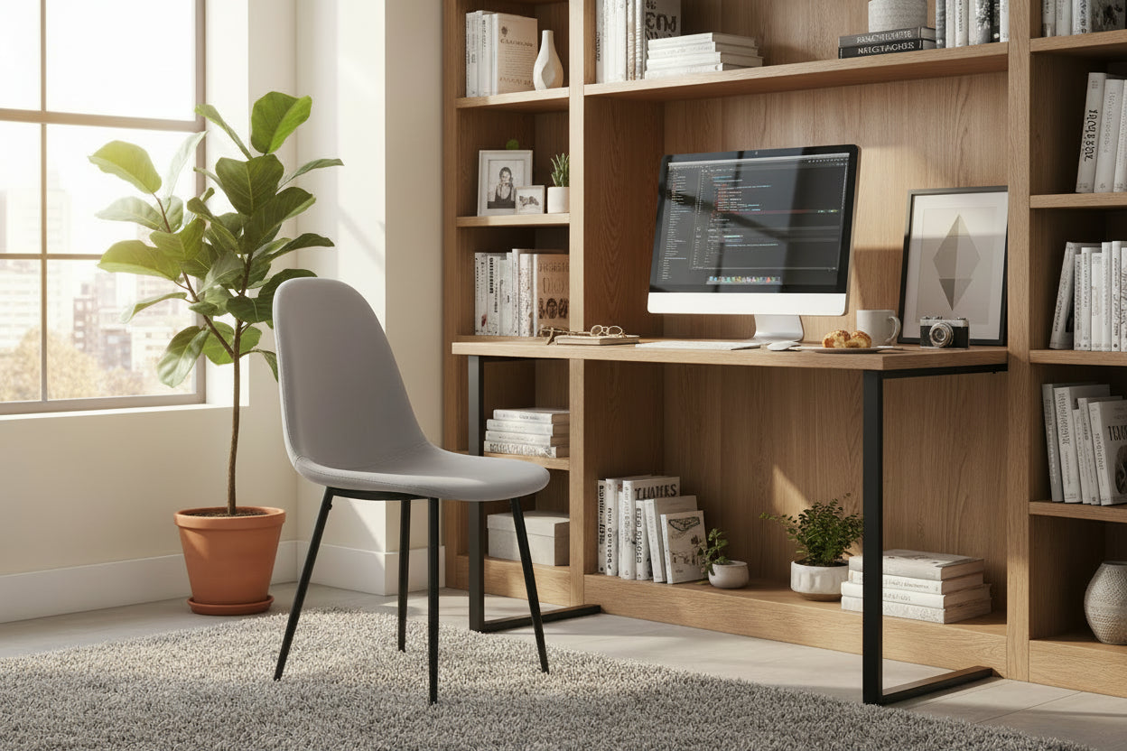 Lot de 4 chaises scandinaves velours gris pieds métal noir 43,5x40x87cm