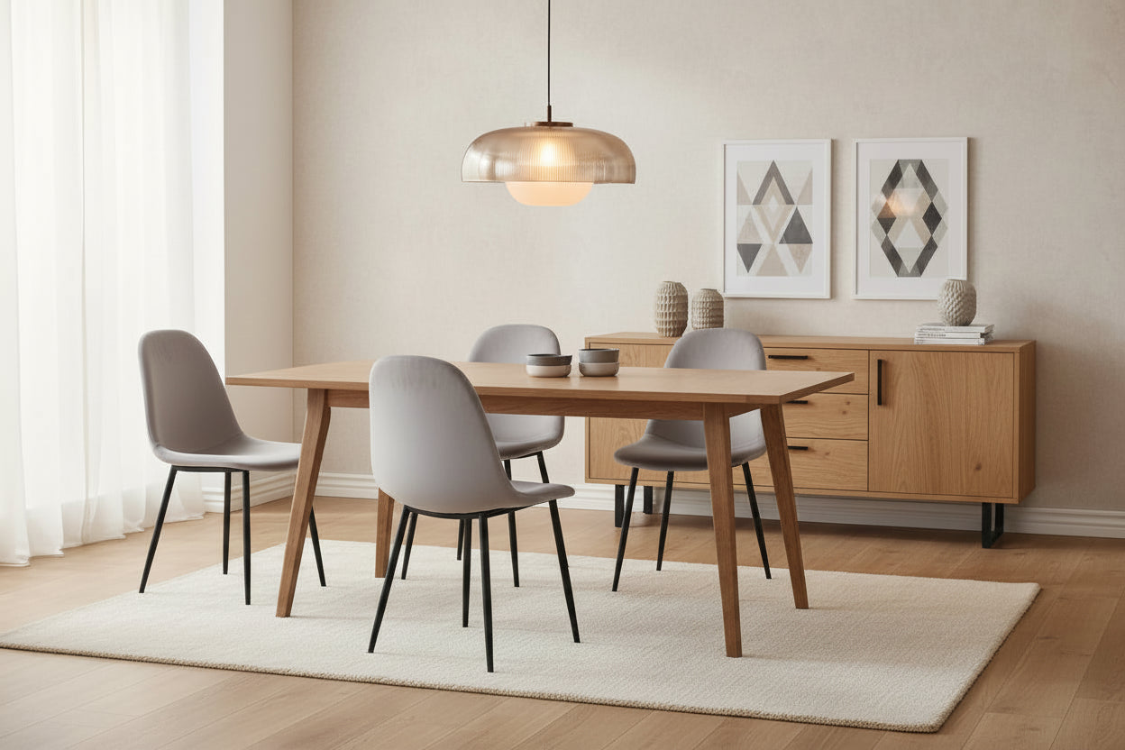 Lot de 4 chaises scandinaves velours gris pieds métal noir 43,5x40x87cm