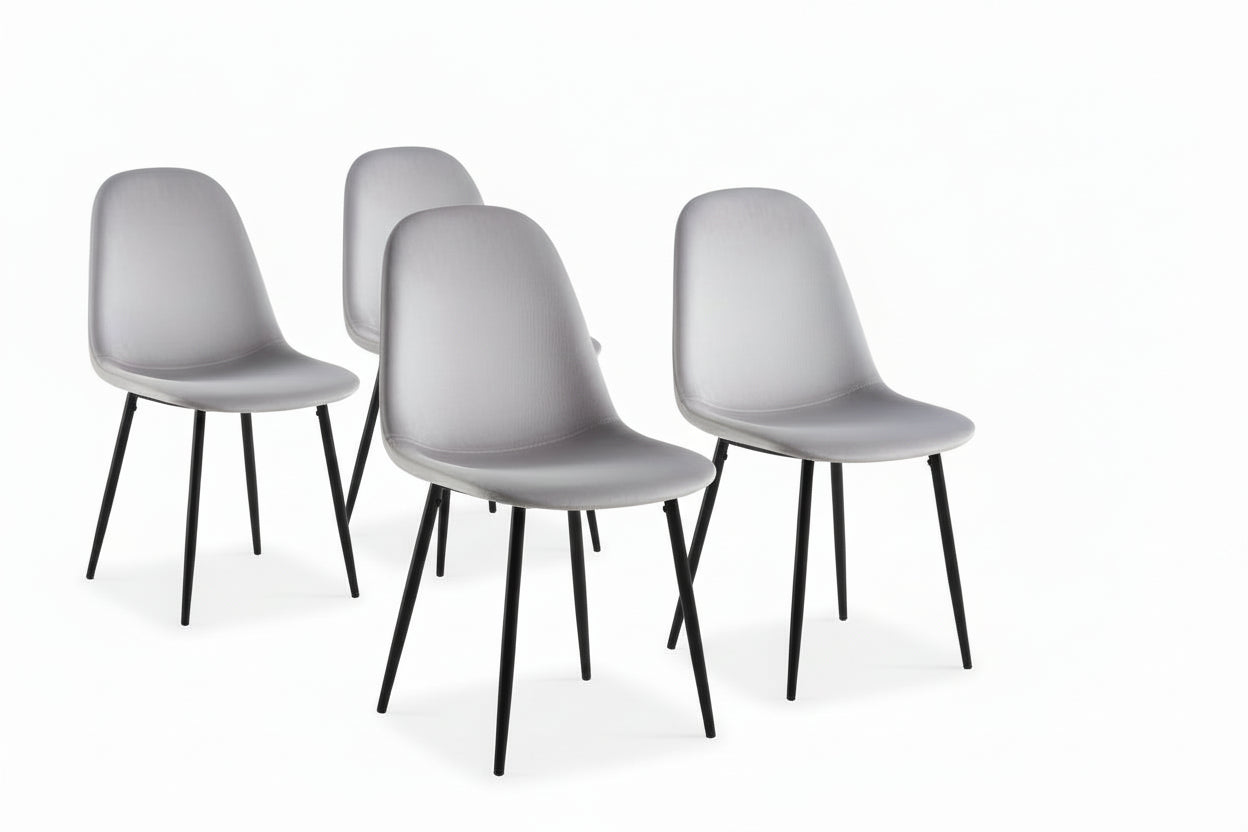 Lot de 4 chaises scandinaves velours gris pieds métal noir 43,5x40x87cm