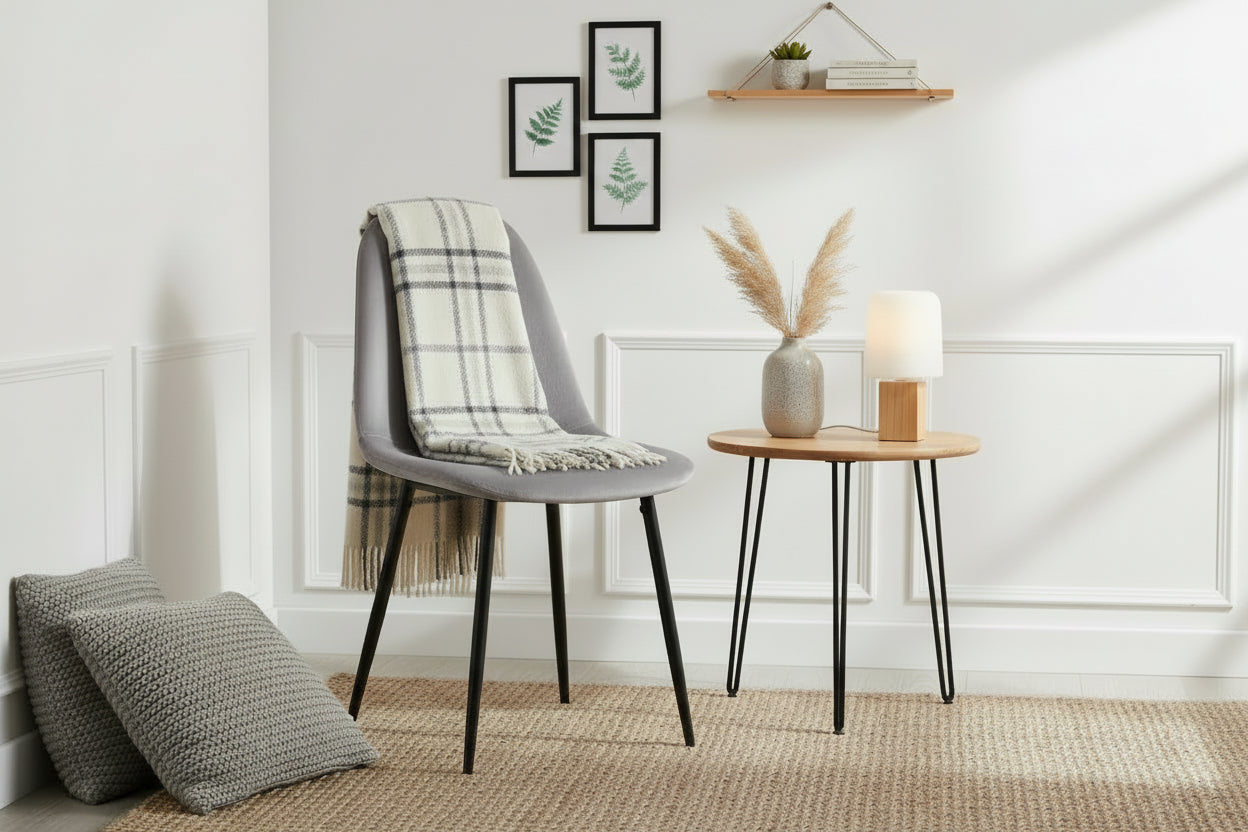 Lot de 4 chaises scandinaves velours gris pieds métal noir 43,5x40x87cm