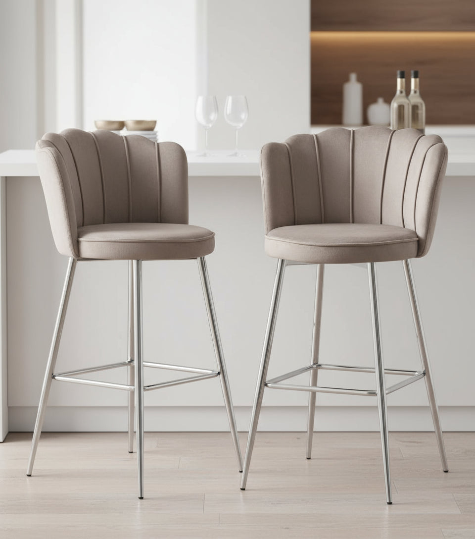 Lot de 2 tabourets de bar NYMPHEA Chrome en velours #couleur_moka