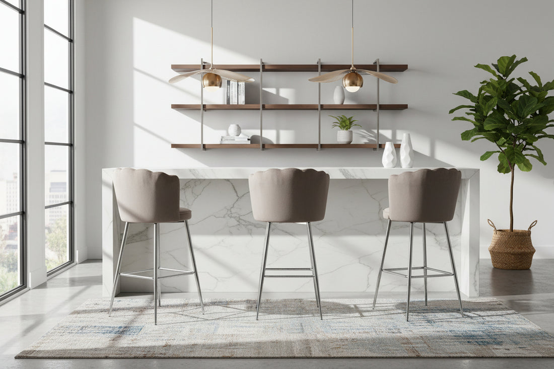 Lot de 2 tabourets de bar NYMPHEA Chrome en velours #couleur_moka