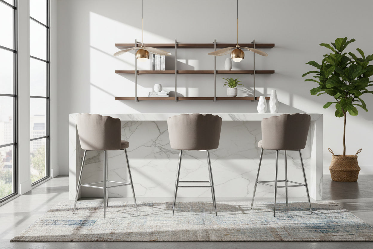 Lot 2 Tabourets de Bar Nymphea Velours Moka Pieds Chrome