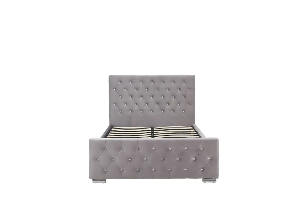 Lit PRESTIGE 2 places 160x200 cm en velours gris sommier inclus