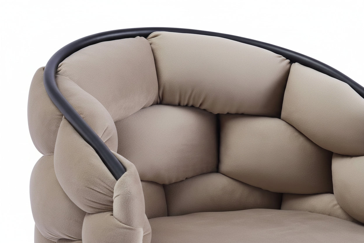 Lot 2 Chaises Salle à Manger Ballon Velours Taupe Pieds Métal Noir 65x68x78cm