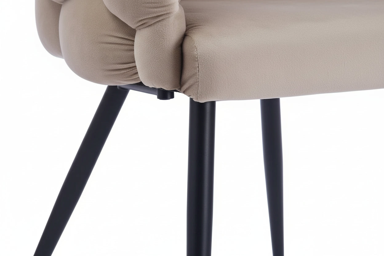 Lot 2 Chaises Salle à Manger Ballon Velours Taupe Pieds Métal Noir 65x68x78cm