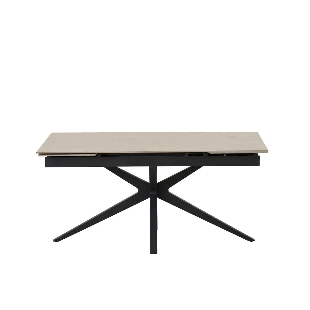 Table Repas Extensible Céramique travertin mat – Métal Noir – 160/240x90x76 cm- TONIA