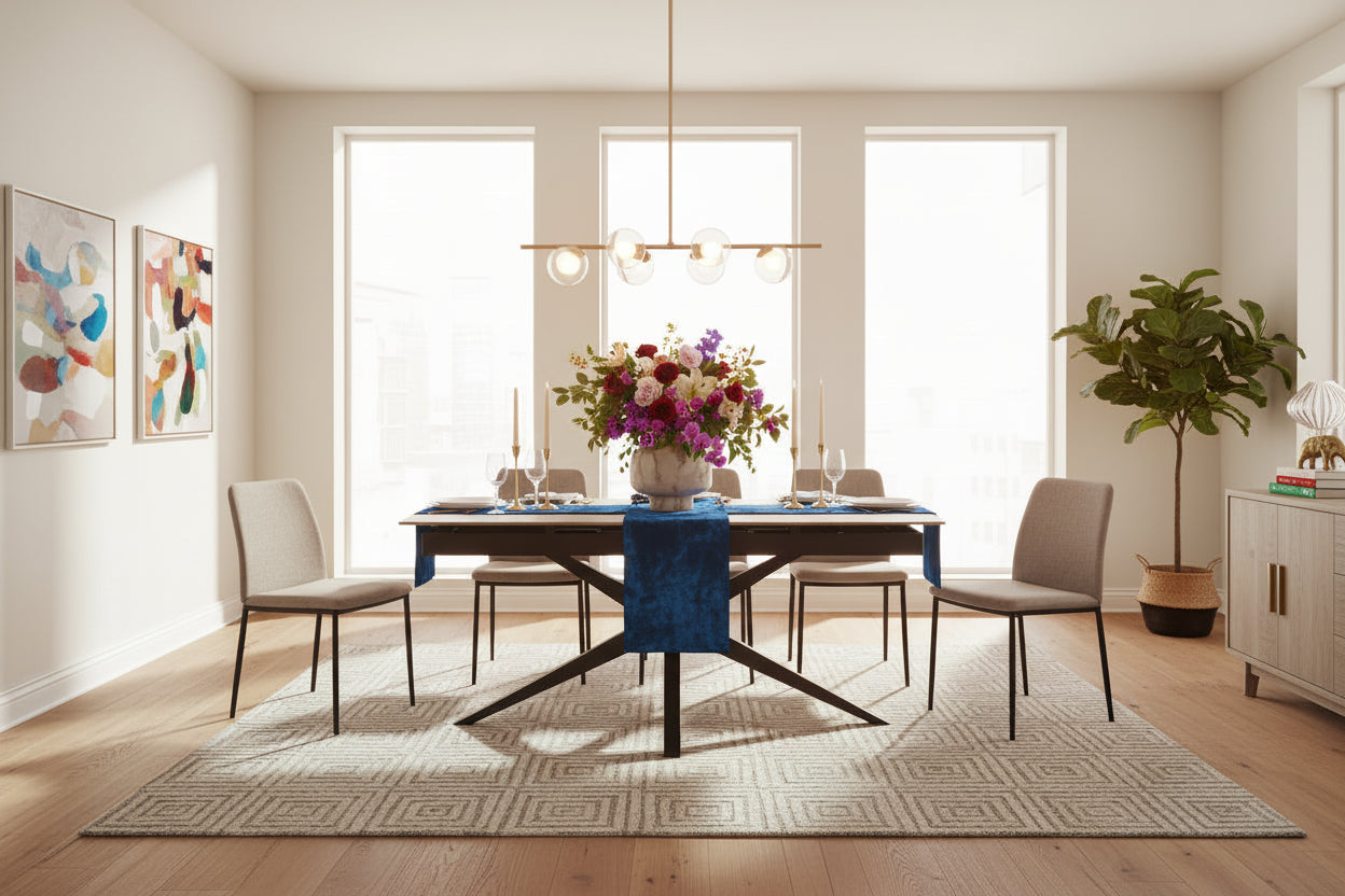 Table Repas Extensible Céramique travertin mat – Métal Noir – 160/240x90x76 cm- TONIA