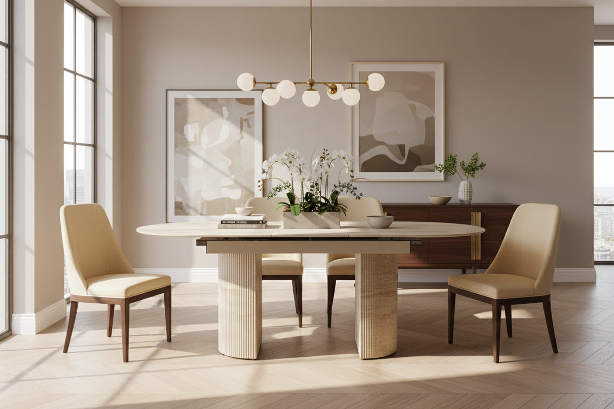 Table extensible SAHARA effet travertin 160/200x90 cm