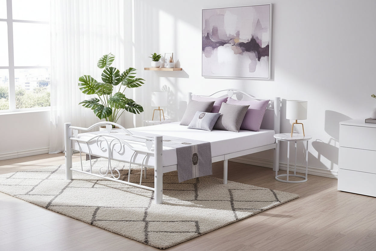 Lit métal blanc 140x190 cm avec sommier HERCULE