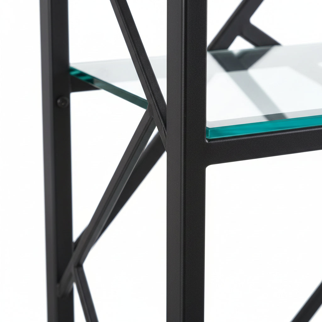 Bibliothèque GEOMAG NOIR 4 étagères en verre transparent