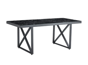 Table repas LEVANTO métal noir plateau en verre trempé #couleur_marbré-noir