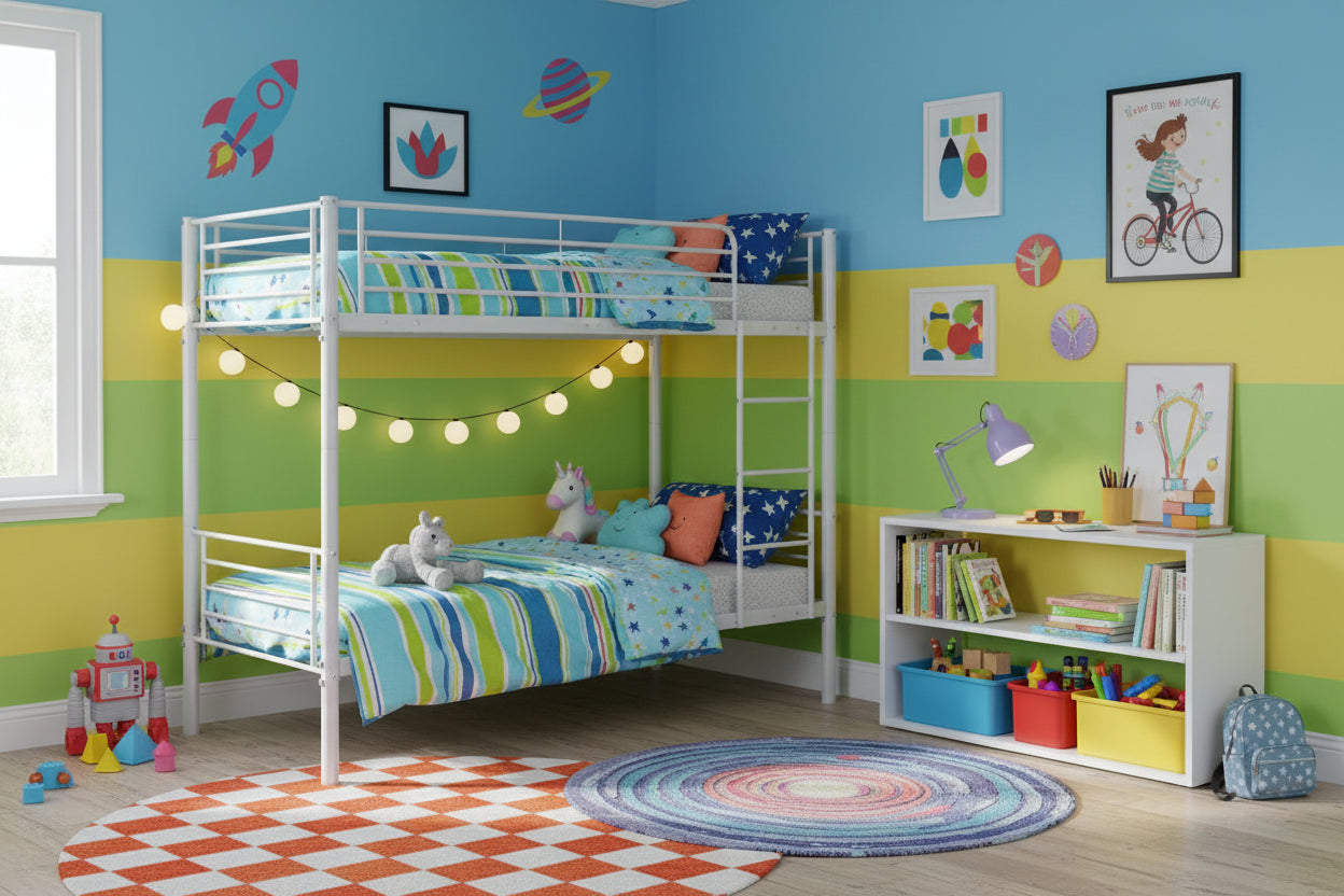 Lit superposé Séparable métal LUNA 1+1 90x190 cm sommier inclus blanc