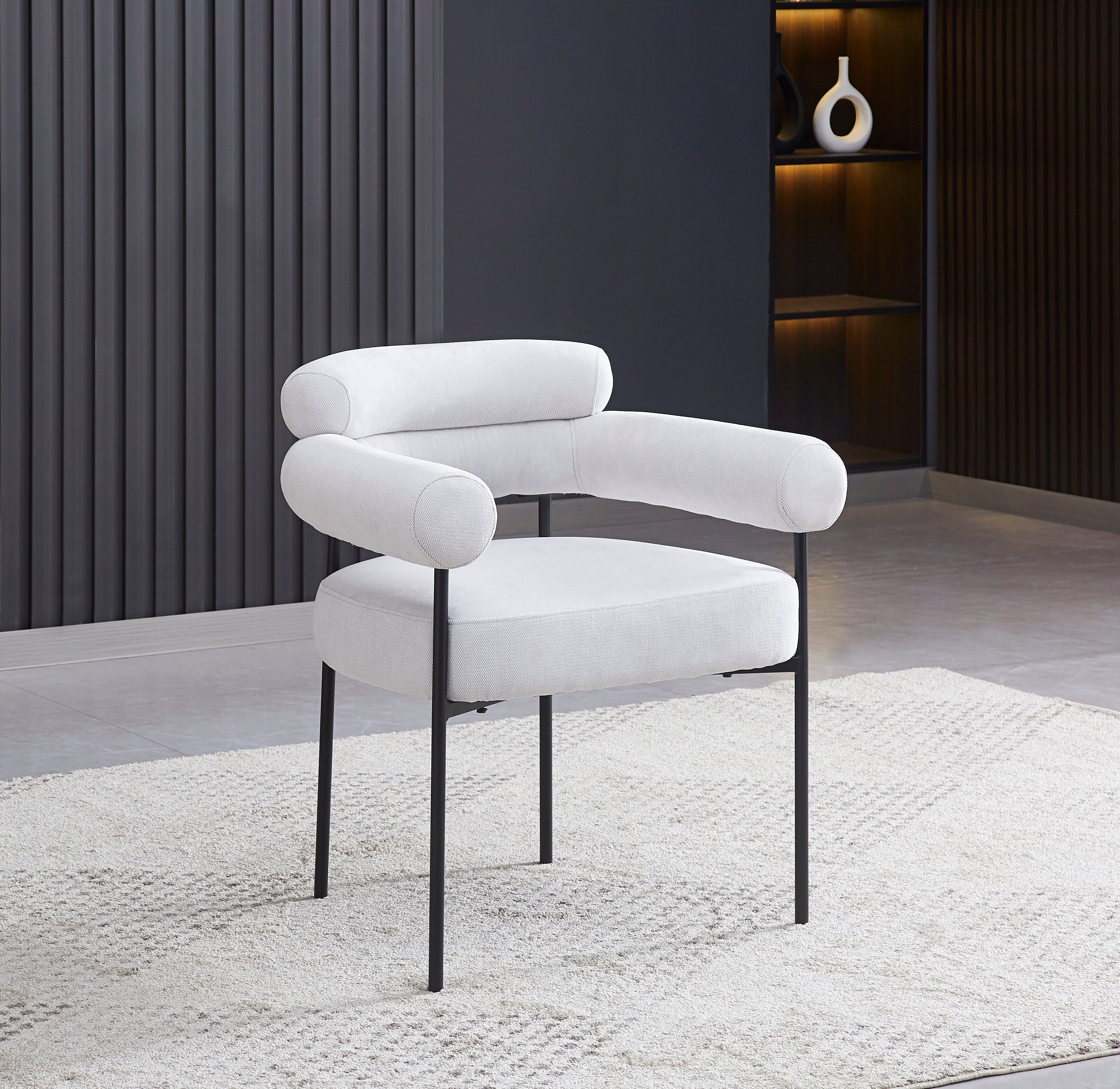 Lot 2 Chaises Salle à Manger Serge Gris Avec Accoudoirs 72x60x77cm Métal Noir