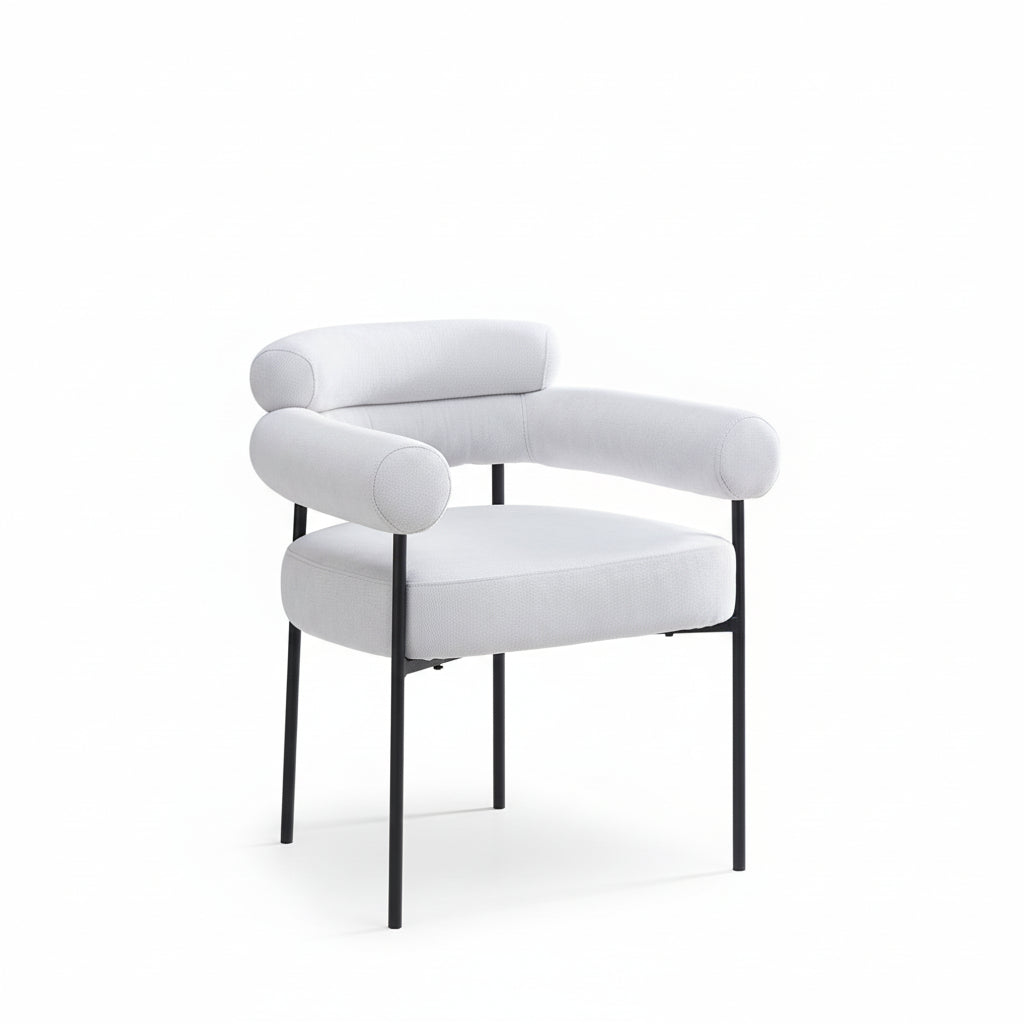 Lot 2 Chaises Salle à Manger Serge Gris Avec Accoudoirs 72x60x77cm Métal Noir