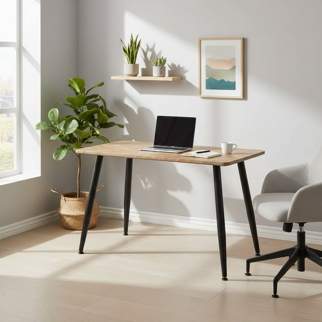 Table à manger style industriel en bois AMMO métal noir #couleur_chêne