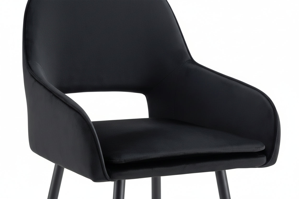 Lot 2 Tabourets de Bar Athena Velours Noir Pieds Métal Noir 47x41x104cm