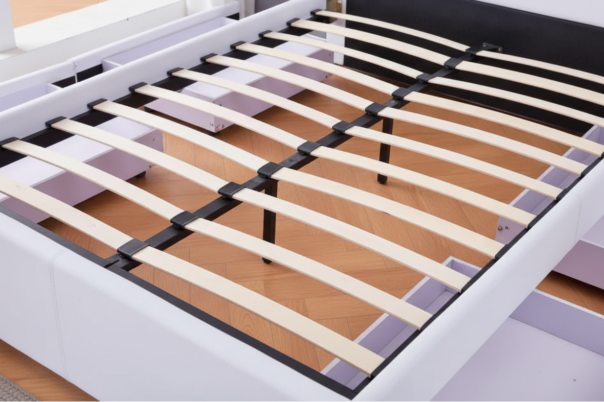 Lit 2 places 140x190 cm TIROIRS et LED sommier inclus #couleur_blanc