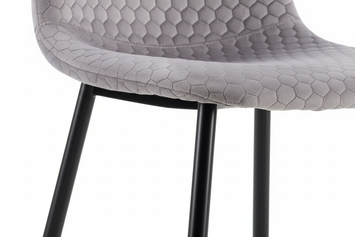 Lot 4 Chaises Salle à Manger Scandinave Alvéole Velours Gris Pieds Métal Noir