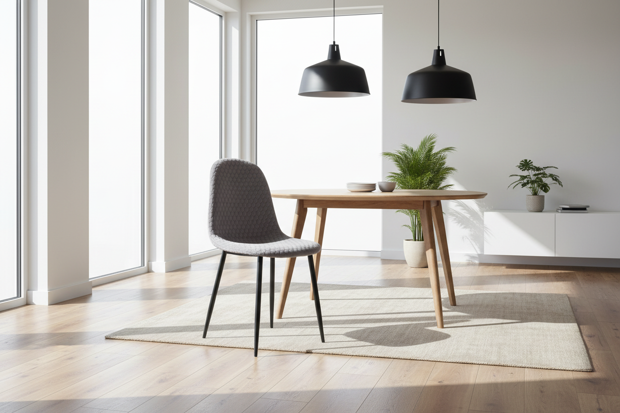 Lot 4 Chaises Salle à Manger Scandinave Alvéole Velours Gris Pieds Métal Noir