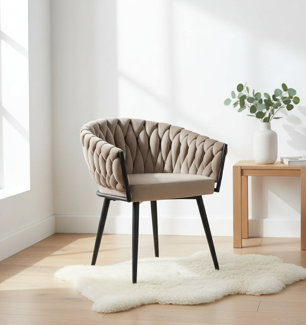 Lot de chaises TRESSEES Velours Pied en métal noir #couleur_taupe