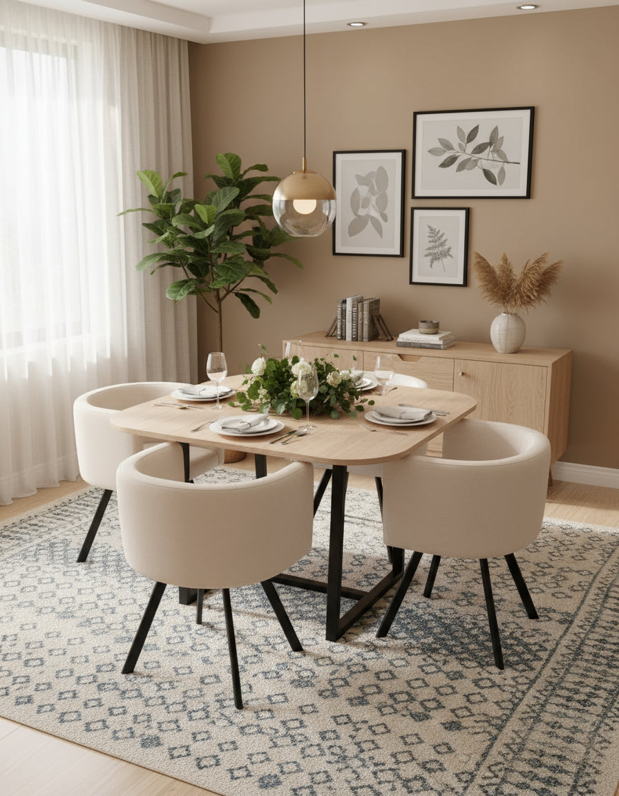 Ensemble Table et 4 chaises VENDOME en bois pieds métal