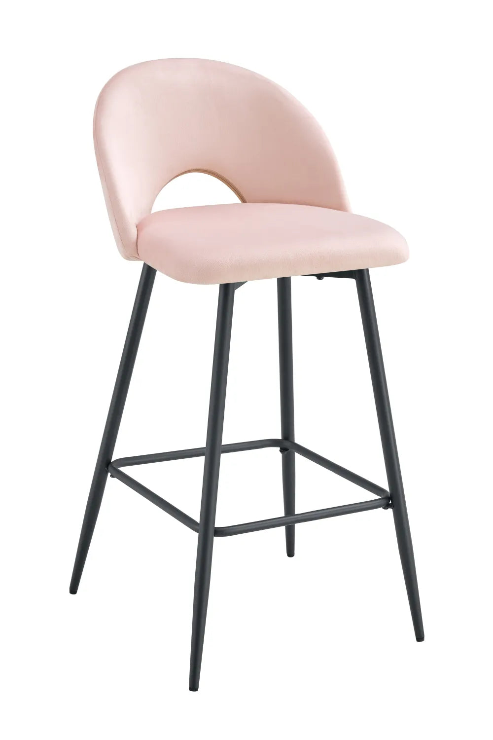 Lot de 2 tabourets de bar TEDDY pied métal noir velours #couleur_rose