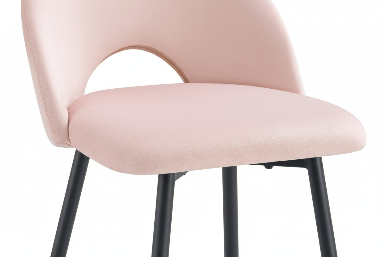 Lot 2 Tabourets de Bar Teddy Velours Rose Pieds Métal Noir 47x36x98cm