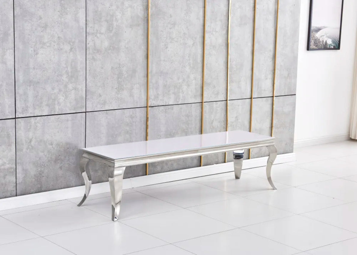 Meuble TV BAROQUE Chrome 160x45x45 cm #couleur_blanc