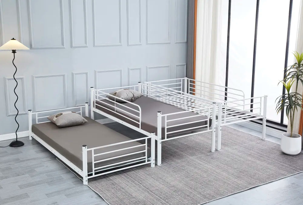 Pack Lit superposé en métal blanc 3 couchages 90x190 avec matelas TRIPLE