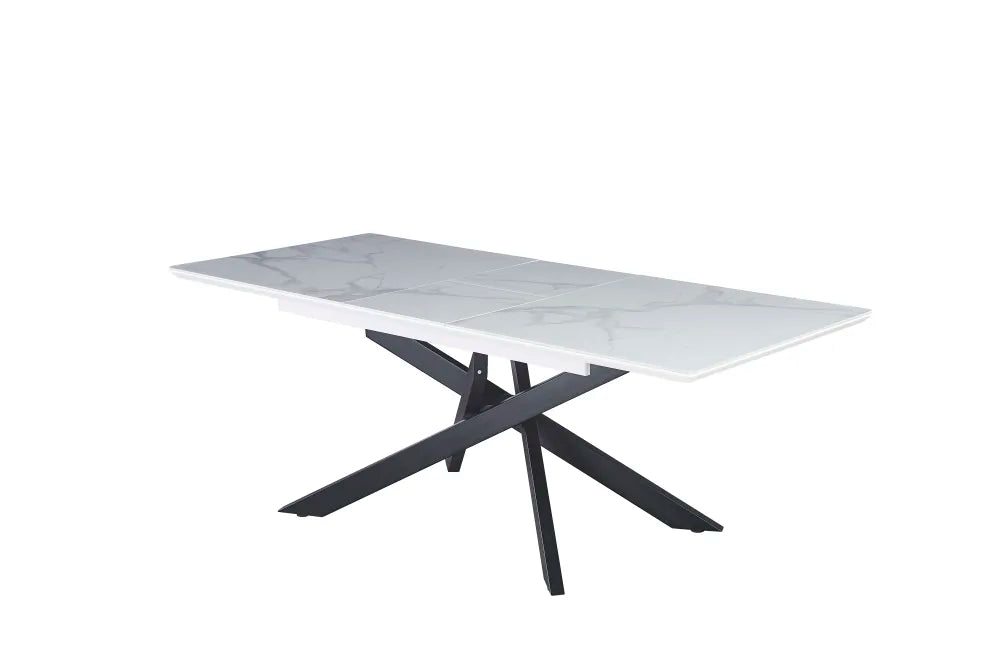 Table extensible AGATHE métal noir plateau Céramique #couleur_marbré-blanc