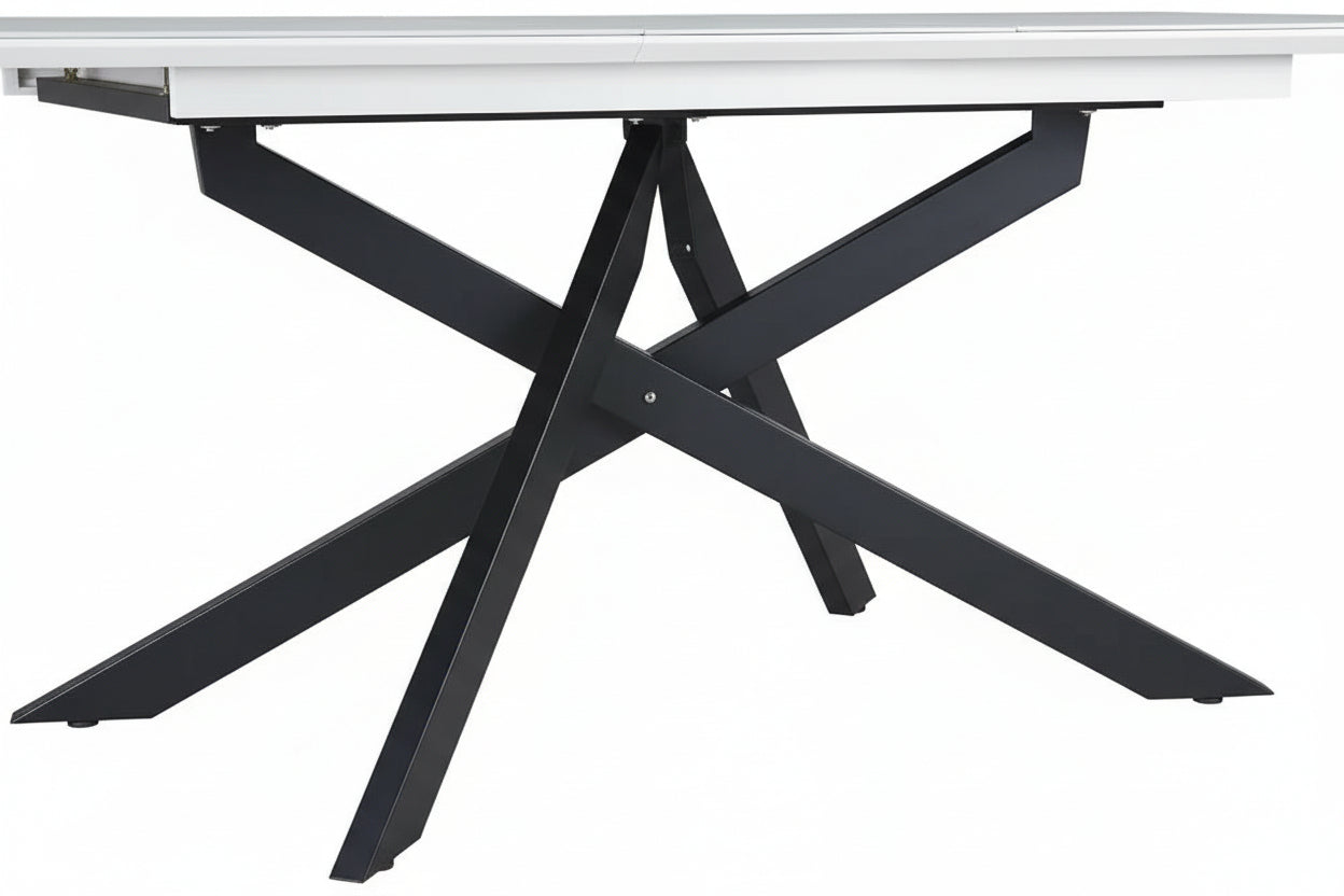 Table à Manger Extensible Céramique Marbré Blanc – Métal Noir – 160 à 200 cm - AGATHE