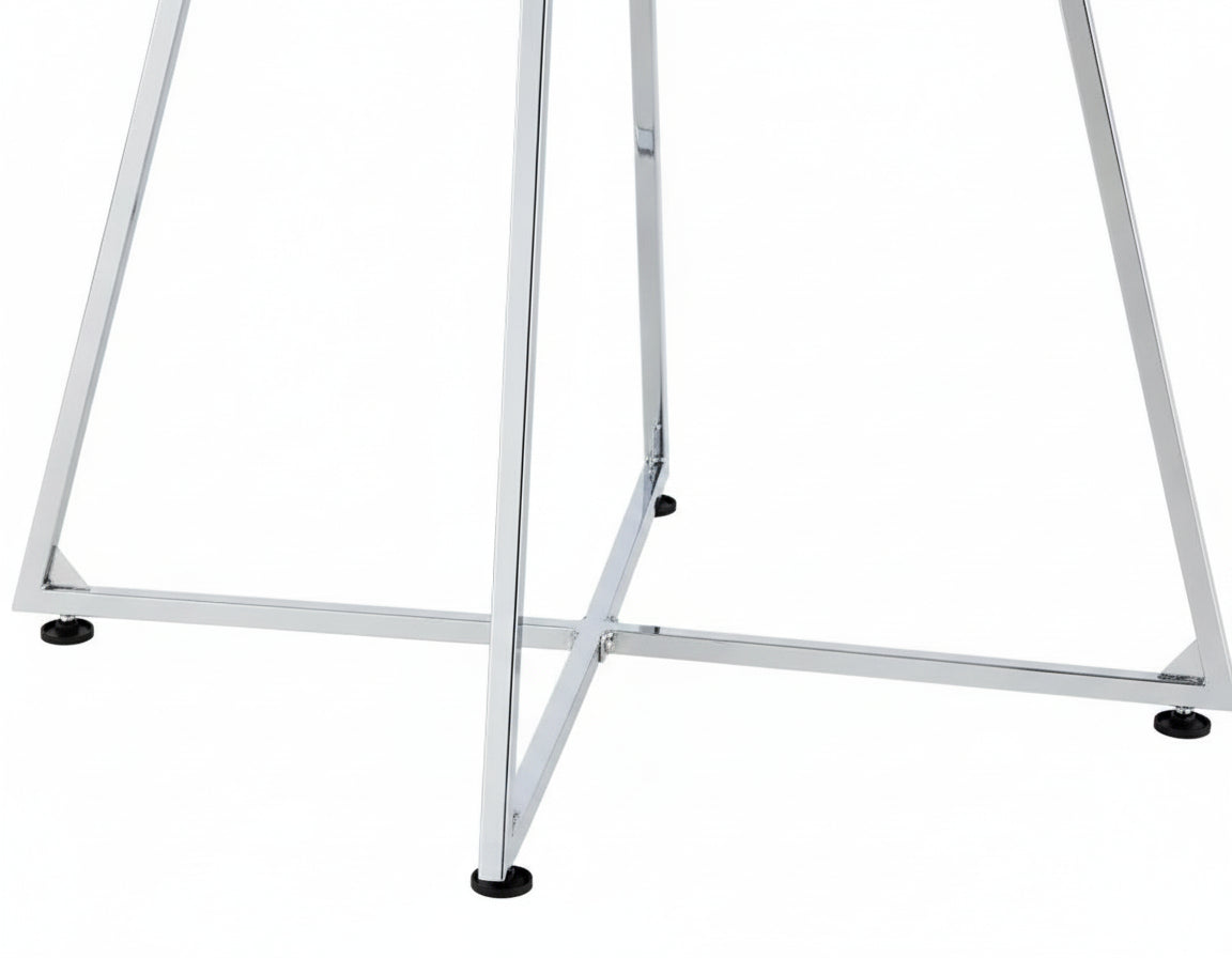 Table à manger ronde HELOISE Chrome - Plateau Marbré Blanc D120 cm