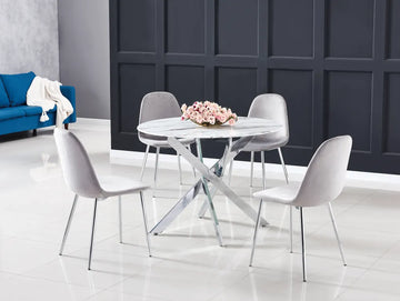 Table a manger ronde JESSICA chrome XXL 120 cm 4 couverts #couleur_marbré-blanc