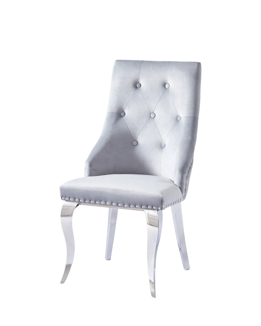 Lot de Chaises LION Capitonnées et Cloutées Chrome Velours #couleur_gris